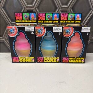 Lot of 3 NeeDoh Nice Cream Cone Ice Cream Squishy - PINK ORANGE BLUE